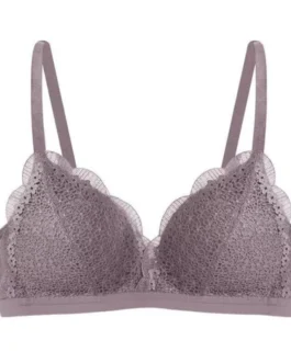 New Fashion Sexy Playful Lady Thin Cup Lace No Trace No Steel Ring Gathered Bra Solid Color Embroidery Bra