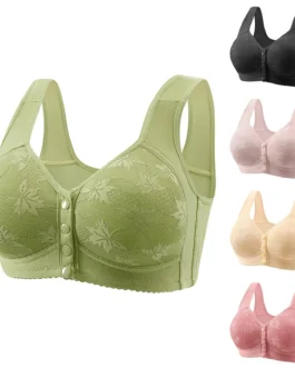 Women’s Front Side Buckle Lace Edge Without Steel Ring Movement Seamless Gathering Adjustment Yoga Sleep Large Bra