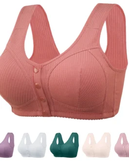 Breathable Bra For Older Women Front Buckle Push Up Bra Seamless Gathering Plus Size Yoga Sleeping Brassiere Soft Strapless Bra