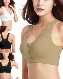 Women Sports Bra Front Zipper Closure Push Up Bras Shockproof Fitness Vest Removable Padded Wireless Tops Sports Tops Lady Bra