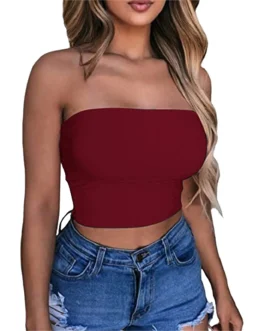 Plus Size Tube Tops Women Sexy Strapless Off Shoulder Crop Top Solid Color Stretchy Bandeau Seamless Breast Wrap No-Padded Bra