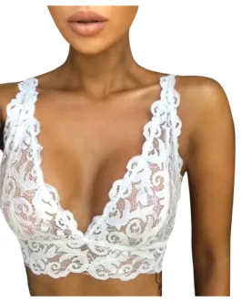 Women V Neck Floral Lace Corset Crop Tops Sexy Wire Free Gathered Seamless Bras Lace Wire Free Lingeries For Woman Sujetador