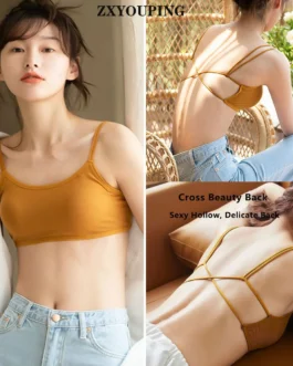 ZXYOUPING Women Sexy Crop Top Bra，Strapless Bra Cross Beautiful Back Top，Bra with Pad Push Up Wireless Bra，Comfortable Padded Br