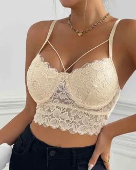 Women’s Sexy Lace Bras Plus Size Backless Underwear Bras Push Up Crop Tops Hollow Out Bralette Summer Lace Tank Top Intimates