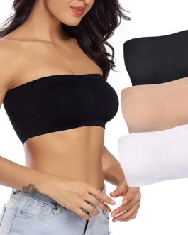 Double Layers Plus Size Strapless Bra Bandeau Tube Removable Padded Top Stretchy Seamless Bandeau Bra Boob Crop Spaghetti Strap