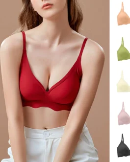 Sexy Deep V Neck Thin Strap Bras Womens Seamless Push Up Full-Coverage Bras Soft Support Underwear Bralette without Steel Ring