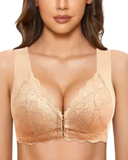 Sexy Front Close Bra Womens No Steel Ring French Bra Plus Size Seamless T Back Unlined Bra For Large Bust Woman Bras 36 C