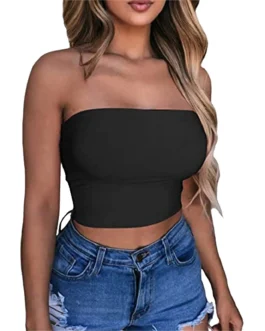 Women Sexy Solid Color Crop Bandage Top Strapless Bandeau Tube Top Sleeveless Backless Non-Slip Women Underwear Cami Vest