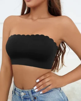 Women’s Half Cup Ultra Thin Silicone Non-slip Underwear Seamless Strapless Wave Edge Tube Top Bra Off-the-shoulder Dress Linger