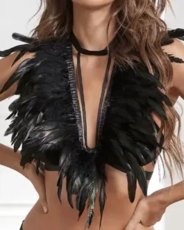 Women Sexy Bra Black Cutout Lingerie Fashionable Feather Design With Exposed Back High Aesthetic Value Underwear 2024 New