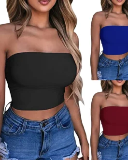 Plus Size Tube Tops Women Sexy Strapless Off Shoulder Crop Top Solid Color Stretchy Bandeau Seamless Breast Wrap No-Padded Bra