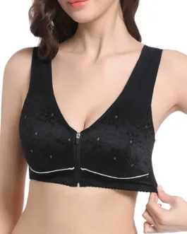 High End Push Up Bras For Women Women’s Comfort Jacquard Zipper Wireless Breathable Sleep Bra Female Widened Strap Underwear