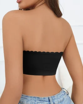 Women’s Half Cup Ultra Thin Silicone Non-slip Underwear Seamless Strapless Wave Edge Tube Top Bra Off-the-shoulder Dress Linger