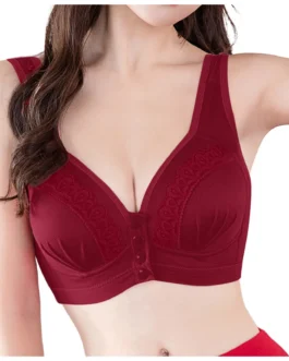 Women Front Button Lace Bras Shaping Cup Shoulder Strap Large Size Underwire V Neck Sexy Bra Soft Comfortable Underwear Push Up