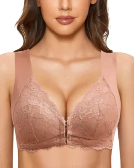 Sexy Front Close Bra Womens No Steel Ring French Bra Plus Size Seamless T Back Unlined Bra For Large Bust Woman Bras 36 C