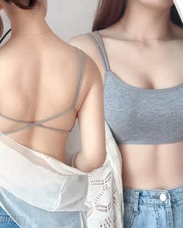 ZXYOUPING Women Sexy Crop Top Bra，Strapless Bra Cross Beautiful Back Top，Bra with Pad Push Up Wireless Bra，Comfortable Padded Br