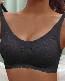 Womens Seamless Smooth Bras without Steel Ring Full-Coverage Push Up Bras Floral Embroidery Bralette Breathable Sleep Underwear