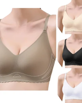 Womens Wireless Seamless T-Shirt Bra Extreme Comfort Spaghetti Thin Strap Soft Support Bra Full-Coverage Push Up Corset Lift Bra