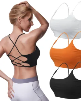 3 PCS Sports Bra for Women, Summer Criss Cross Bra Removable Padded Seamless Medium Support Yoga Bra for Workout Fitness