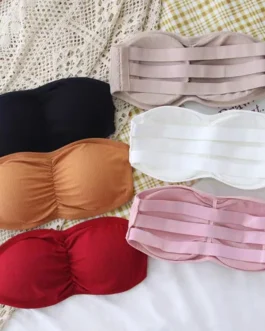 Women’s Strapless Bra with Removable Pads Sexy Underwear Tube Top Girls Invisible One-piece Backless Lingerie Cropped Tanks