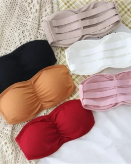 Sexy Women’s Strapless Bra with Removable Pads Underwear Tube Top Girls Invisible One-piece Backless Lingerie Cropped Tanks