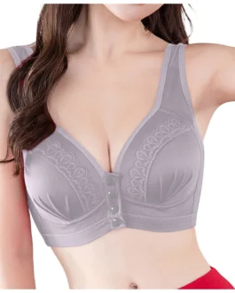 Women Front Button Lace Bras Shaping Cup Shoulder Strap Large Size Underwire V Neck Sexy Bra Soft Comfortable Underwear Push Up