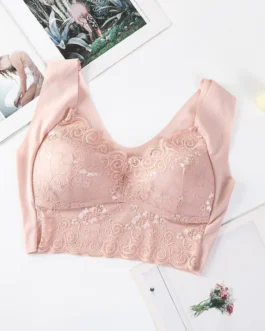 Women Lace Bra Camisole Underwear Bue Breathable V Neck Gather Up Soft Comfortabl Casual Soft And Comfortable No Underwire Bra