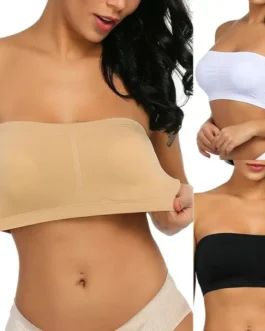 Double Layers Plus Size Strapless Bra Bandeau Tube Removable Padded Top Stretchy Seamless Bandeau Bra Boob Crop Spaghetti Strap