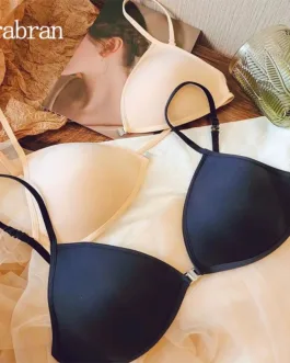 UBAU Hanging Neck Triangle Cup Underwear Female Thin Shoulder Strap Beautiful Back Invisible Front Button Bra Thin Small Chest