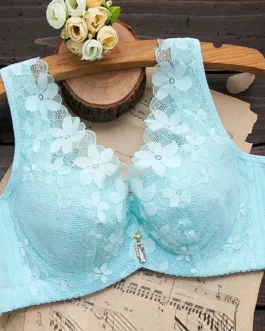 Women Lace Splicing Underwear New Gathered Without Steel Ring Non Slip Large Size Thin Bras Fashion Comfortable Vest Underwire