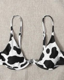 Ladies Swimsuits Top Fashion Cow Shaped Printed Bras Brazilian Bandeau Swimwear Bikinis Push-Up Triangle Cup Women Bathing Suits