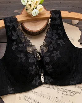 Women Lace Splicing Underwear New Gathered Without Steel Ring Non Slip Large Size Thin Bras Fashion Comfortable Vest Underwire